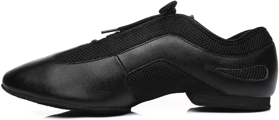 DKZSYIM Men's Leather Professional Latin Dance Shoes Ballroom Jazz Tango Waltz Performance Suede Sole Shoes with Net Surface Model YCL400