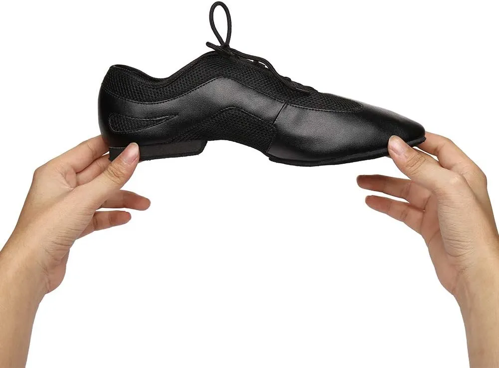 DKZSYIM Men's Leather Professional Latin Dance Shoes Ballroom Jazz Tango Waltz Performance Suede Sole Shoes with Net Surface Model YCL400