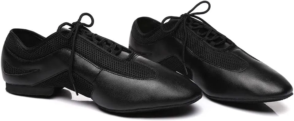 DKZSYIM Men's Leather Professional Latin Dance Shoes Ballroom Jazz Tango Waltz Performance Suede Sole Shoes with Net Surface Model YCL400