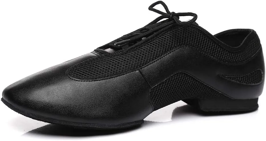 DKZSYIM Men's Leather Professional Latin Dance Shoes Ballroom Jazz Tango Waltz Performance Suede Sole Shoes with Net Surface Model YCL400