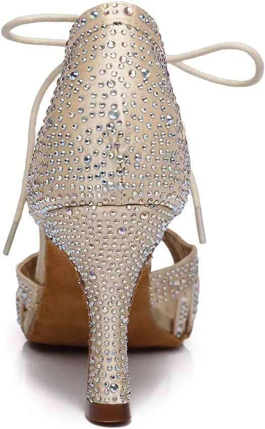 DKZSYIM Women's Latin Dance Shoes Ballroom Performance Rhinestone Shoes,Model YCL387