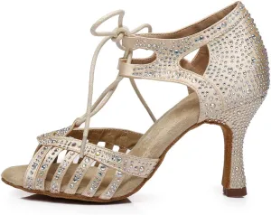 DKZSYIM Women's Latin Dance Shoes Ballroom Performance Rhinestone Shoes,Model YCL387
