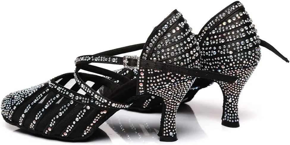 DKZSYIM Women's Latin Dance Shoes Ballroom Performance Rhinestone Wedding Dance Shoes,Model YCL403
