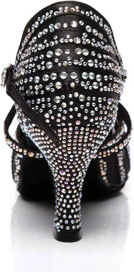 DKZSYIM Women's Latin Dance Shoes Ballroom Performance Rhinestone Wedding Dance Shoes,Model YCL403