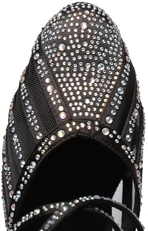 DKZSYIM Women's Latin Dance Shoes Ballroom Performance Rhinestone Wedding Dance Shoes,Model YCL403