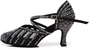 DKZSYIM Women's Latin Dance Shoes Ballroom Performance Rhinestone Wedding Dance Shoes,Model YCL403