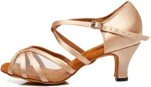 DKZSYIM Women's Satin Latin Dance Shoes Ballroom Performance Practice Dance Shoes,Model YC-D6