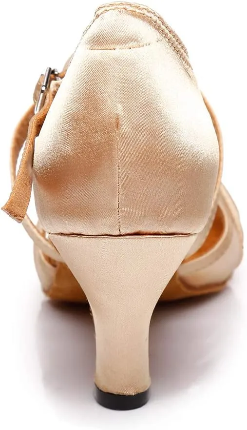 DKZSYIM Women's Satin Latin Dance Shoes Ballroom Performance Practice Dance Shoes,Model YC-D6