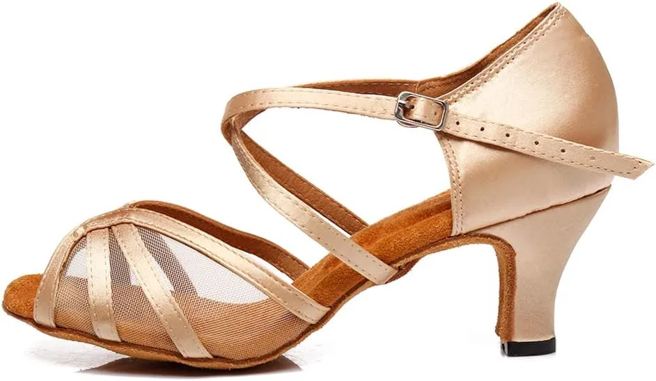 DKZSYIM Women's Satin Latin Dance Shoes Ballroom Performance Practice Dance Shoes,Model YC-D6