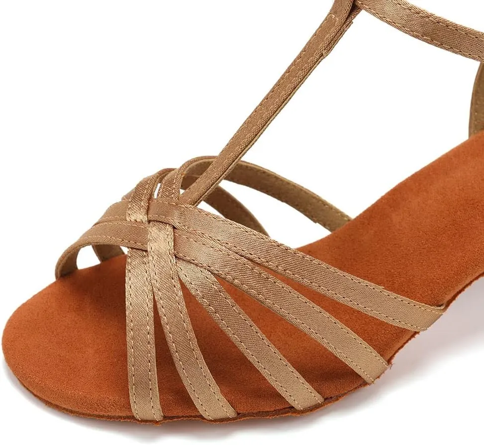 DKZSYIM Women's Satin Latin Dance Shoes Professional Ballroom Salsa Practice Performance Dancing Shoes,Model SS331