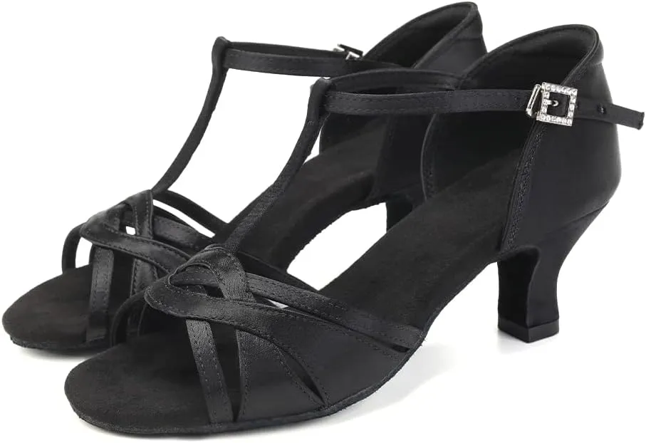 DKZSYIM Women's Satin Latin Dance Shoes Professional Ballroom Salsa Practice Performance Dancing Shoes,Model SS331