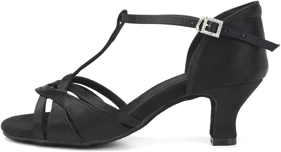 DKZSYIM Women's Satin Latin Dance Shoes Professional Ballroom Salsa Practice Performance Dancing Shoes,Model SS331