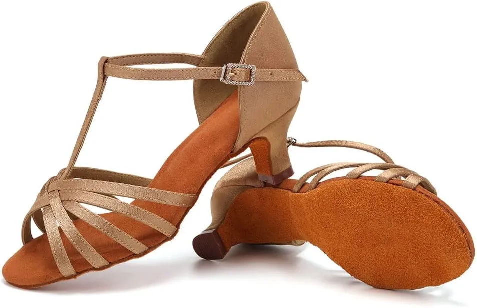 DKZSYIM Women's Satin Latin Dance Shoes Professional Ballroom Salsa Practice Performance Dancing Shoes,Model SS331