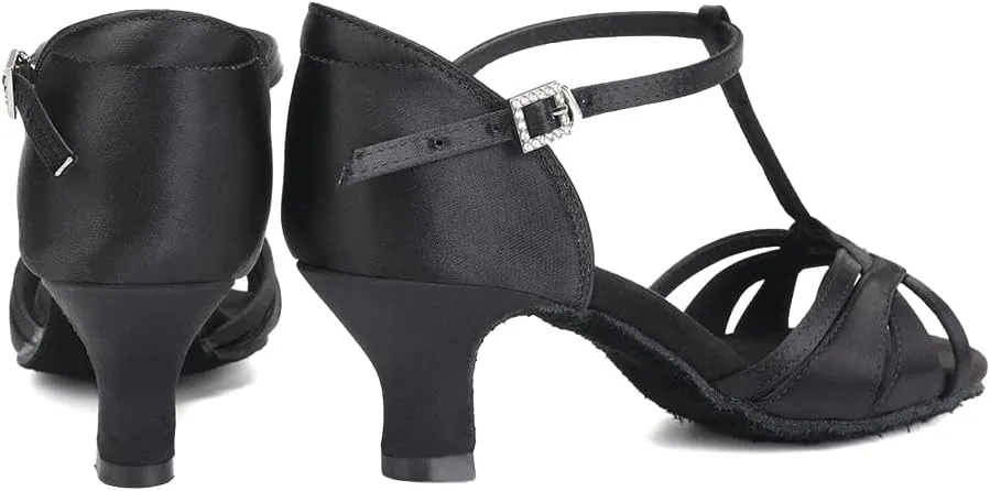 DKZSYIM Women's Satin Latin Dance Shoes Professional Ballroom Salsa Practice Performance Dancing Shoes,Model SS331