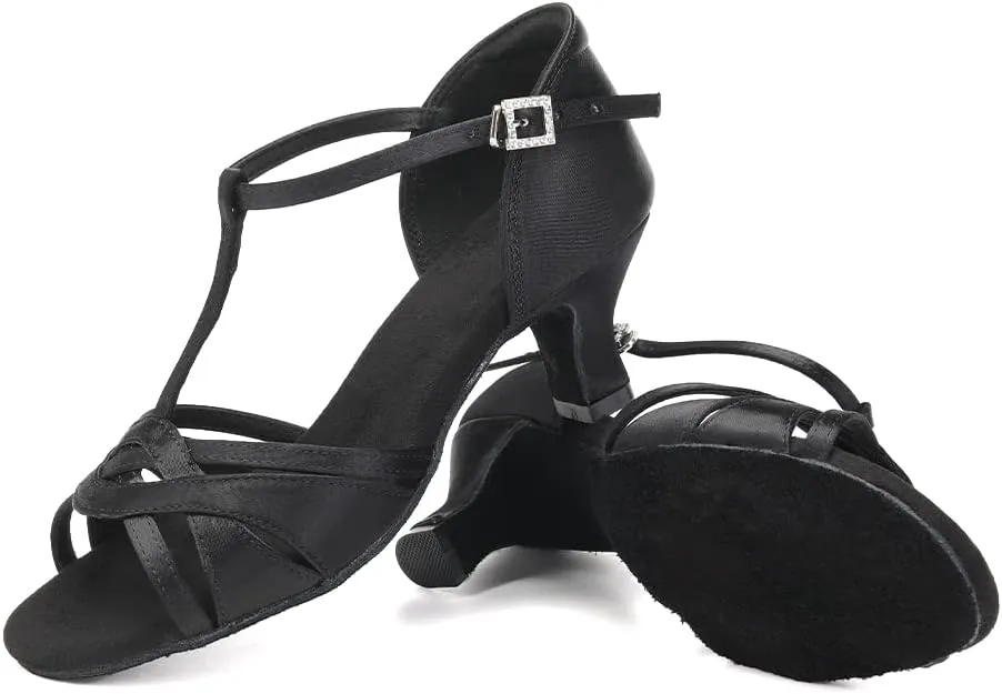 DKZSYIM Women's Satin Latin Dance Shoes Professional Ballroom Salsa Practice Performance Dancing Shoes,Model SS331