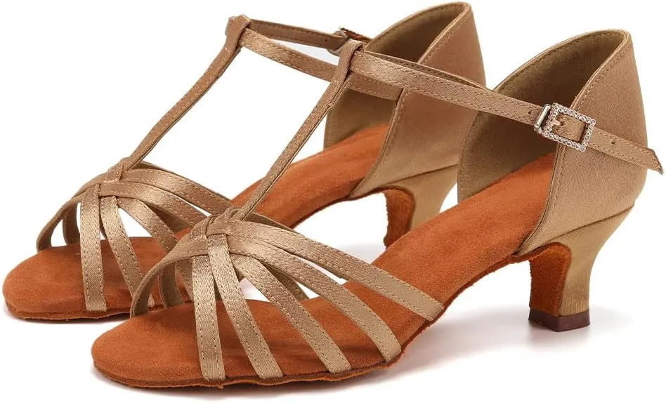 DKZSYIM Women's Satin Latin Dance Shoes Professional Ballroom Salsa Practice Performance Dancing Shoes,Model SS331