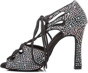 DKZSYIM Women's Satin Latin Dance Shoes Wedding Rhinestone Dance Shoes,Practice Dancing Shoes Model YCL379