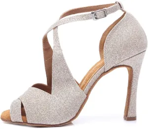 DKZSYIM Women's Satin Latin Practice Dance Shoes Ballroom Suede Sole Wedding Performance Dance Shoe,Model NU230