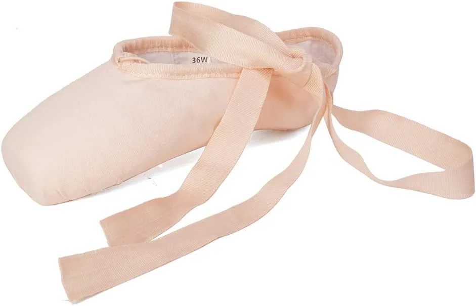 DKZSYIM Women's&Girls Pink Ballet Pointe Shoes with Ribbon Ballet Dance Toe Shoes Ballroom Performance Shoes,Model ZJBL