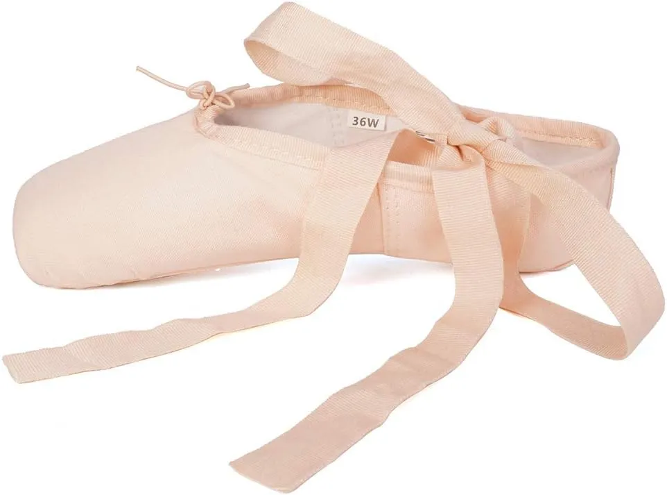 DKZSYIM Women's&Girls Pink Ballet Pointe Shoes with Ribbon Ballet Dance Toe Shoes Ballroom Performance Shoes,Model ZJBL
