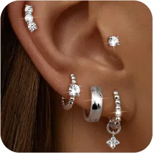 Dochais Small Gold Hoop Studs Earrings 14k Gold Plated Huggie Earrings for Women Trendy 925 Sterling Silver Cartilage Earring Stacks Hypoallergenic Earring Sets