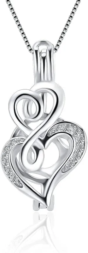 Double Heart Cage Pendants for Pearl Jewelry Making Sterling Silver, Design Cage Pendants for Women