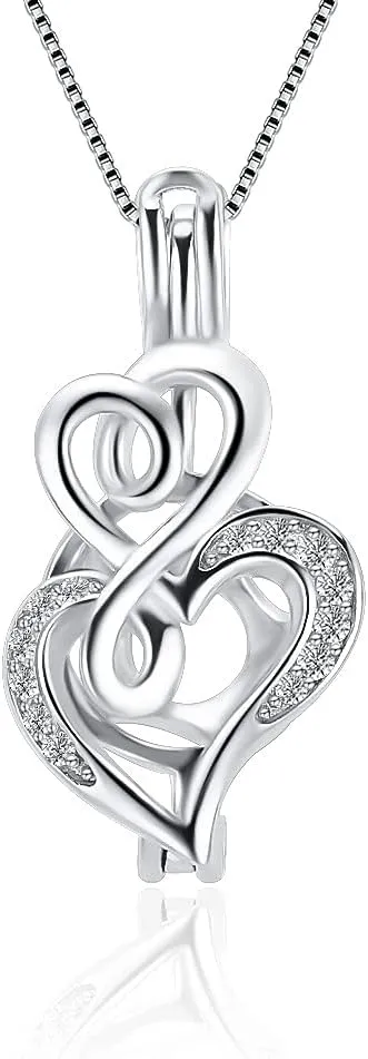 Double Heart Cage Pendants for Pearl Jewelry Making Sterling Silver, Design Cage Pendants for Women