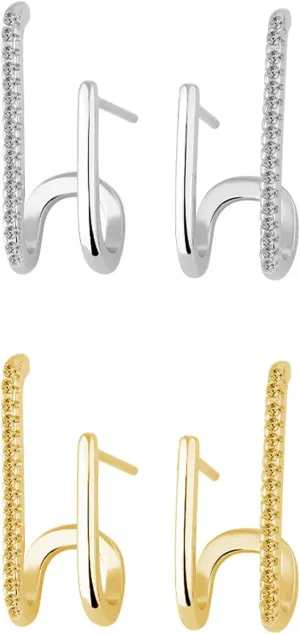 Double Twist Hoop Earrings for Women Claw Ear Cuff Earrings CZ Double Hoop Earrings Illusion Double Earrings