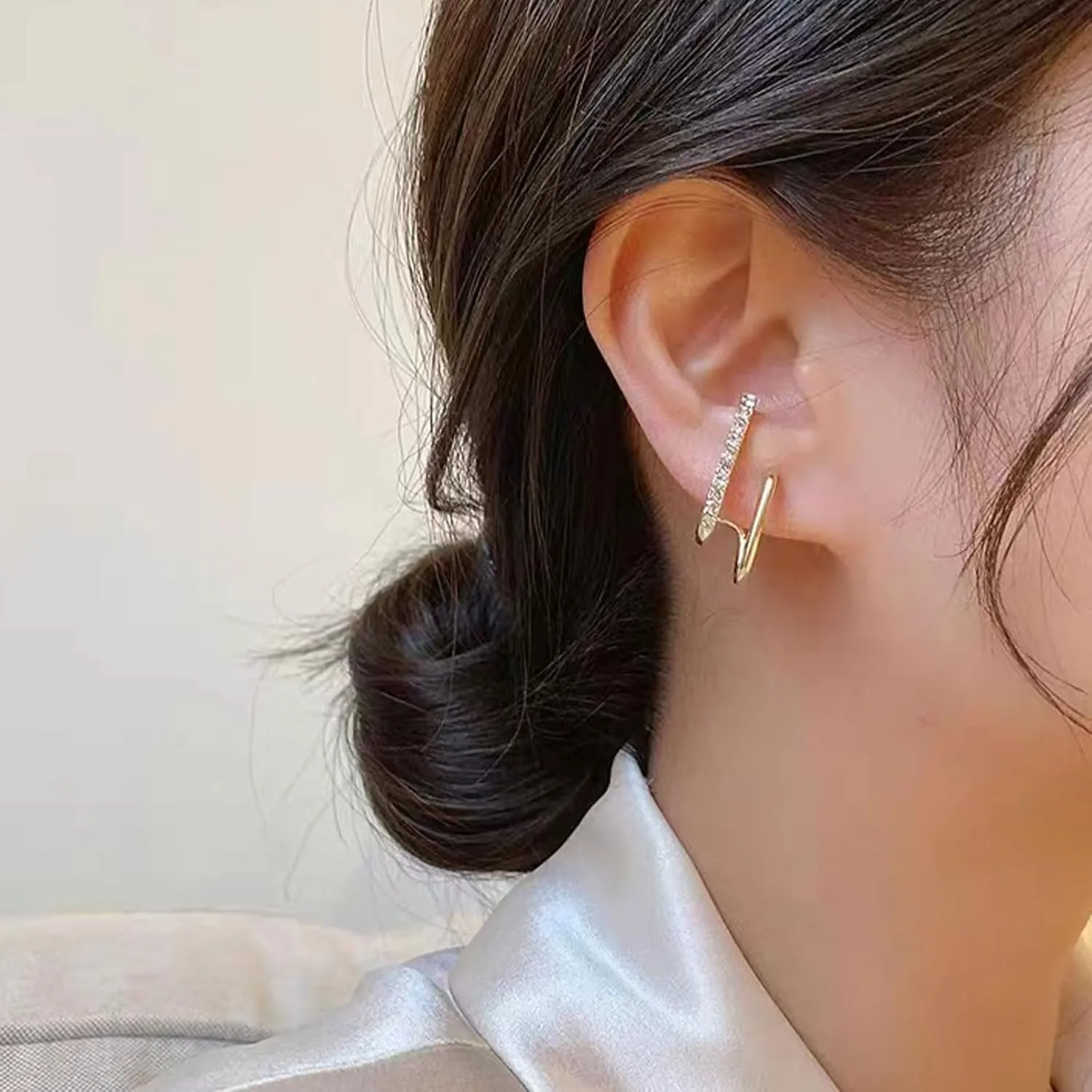 Double Twist Hoop Earrings for Women Claw Ear Cuff Earrings CZ Double Hoop Earrings Illusion Double Earrings