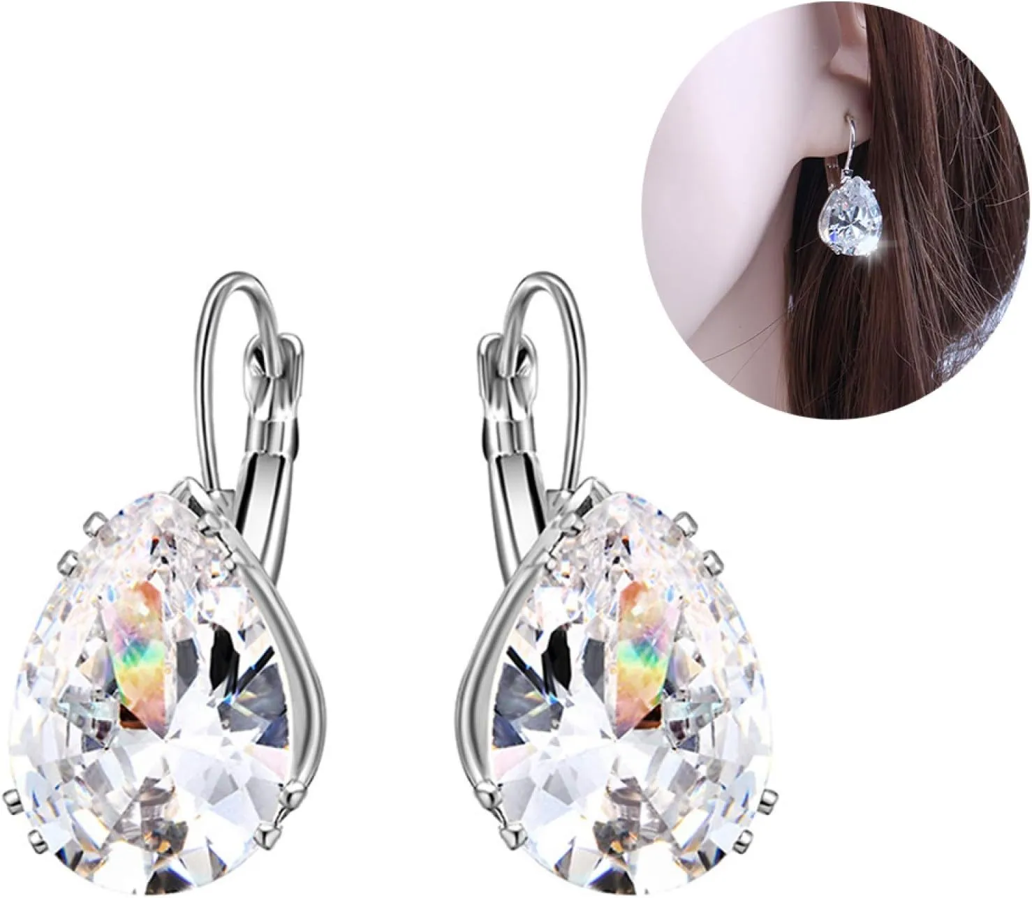 Earring Hoop Stud Drop & Dangle, Women Teardrop Cubic Zirconia Inlaid Dangle Leverback Earrings Jewelry Gift for Women Teen Girls Birthday Christmas Friends Gift