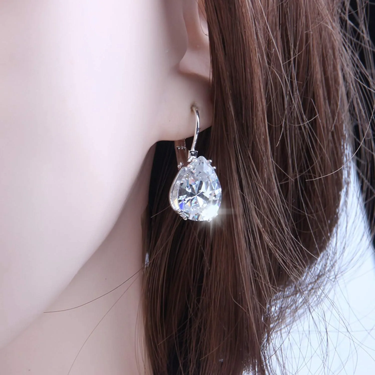 Earring Hoop Stud Drop & Dangle, Women Teardrop Cubic Zirconia Inlaid Dangle Leverback Earrings Jewelry Gift for Women Teen Girls Birthday Christmas Friends Gift