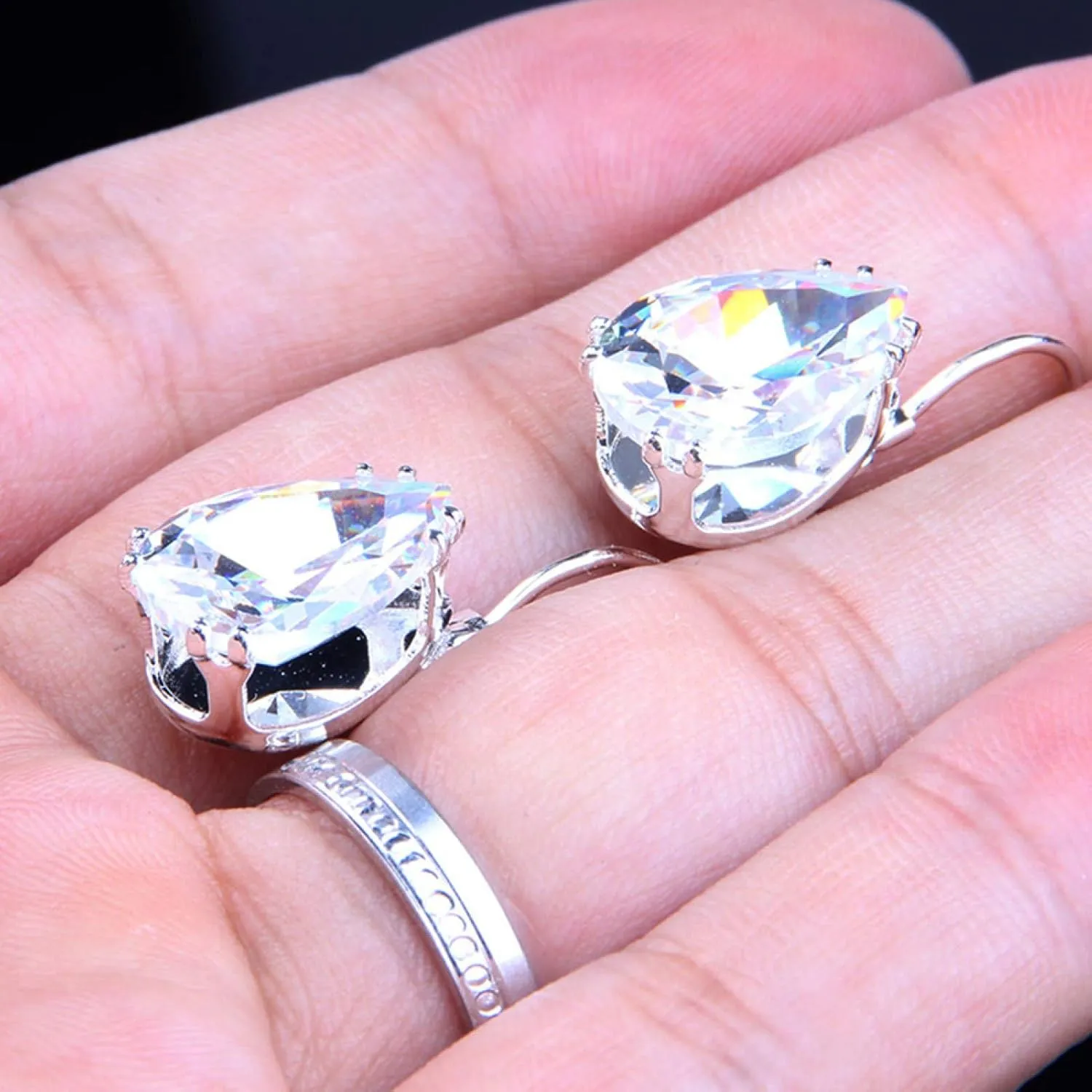 Earring Hoop Stud Drop & Dangle, Women Teardrop Cubic Zirconia Inlaid Dangle Leverback Earrings Jewelry Gift for Women Teen Girls Birthday Christmas Friends Gift