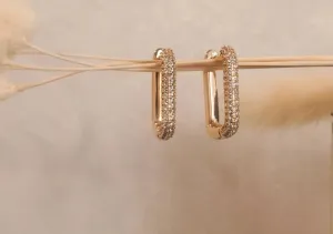 Earrings, Rectangle Hoop Earrings, 14k Gold Filled Rectangular Hoop Earrings, Rectangle Earrings With Cubic Zirconia, Gold Hoop Earrings, Gift For Her