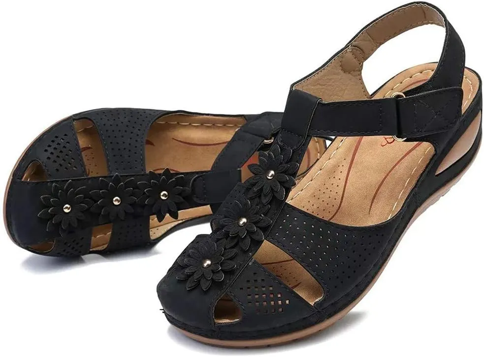 Eduavar Summer Sandals for Women, Women Sandals Dressy Comfortable Close Toe Sandals Cutout Wedge Sandals Shoes