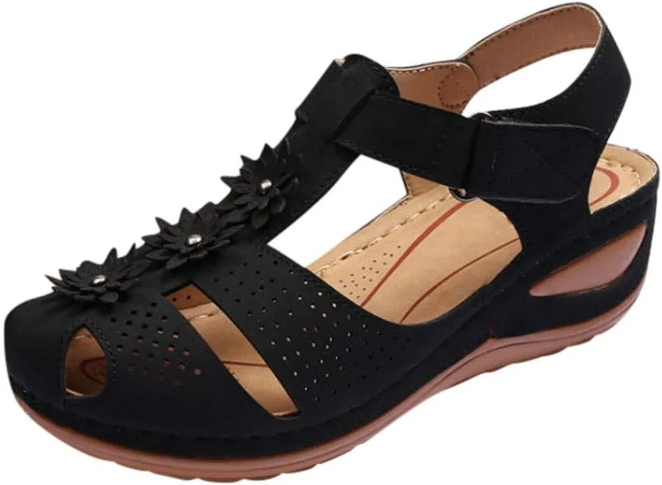Eduavar Summer Sandals for Women, Women Sandals Dressy Comfortable Close Toe Sandals Cutout Wedge Sandals Shoes