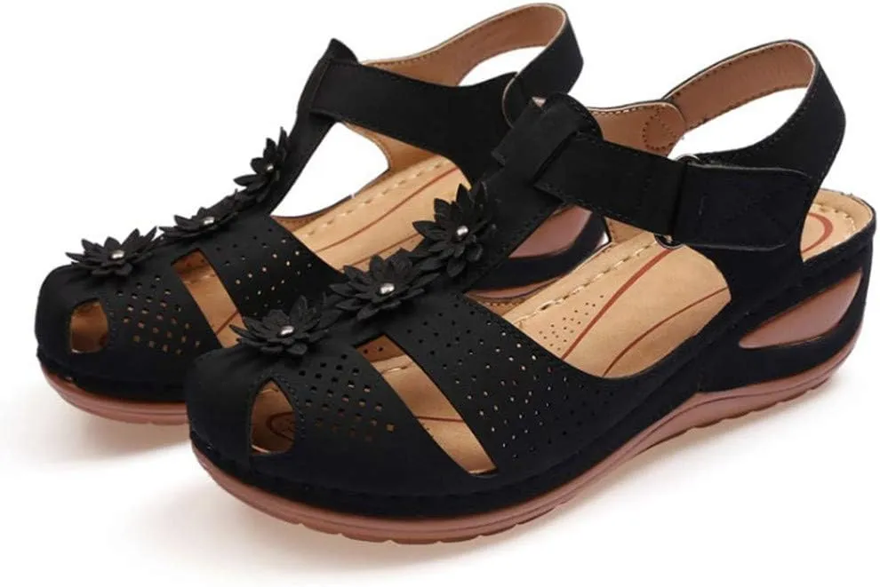 Eduavar Summer Sandals for Women, Women Sandals Dressy Comfortable Close Toe Sandals Cutout Wedge Sandals Shoes