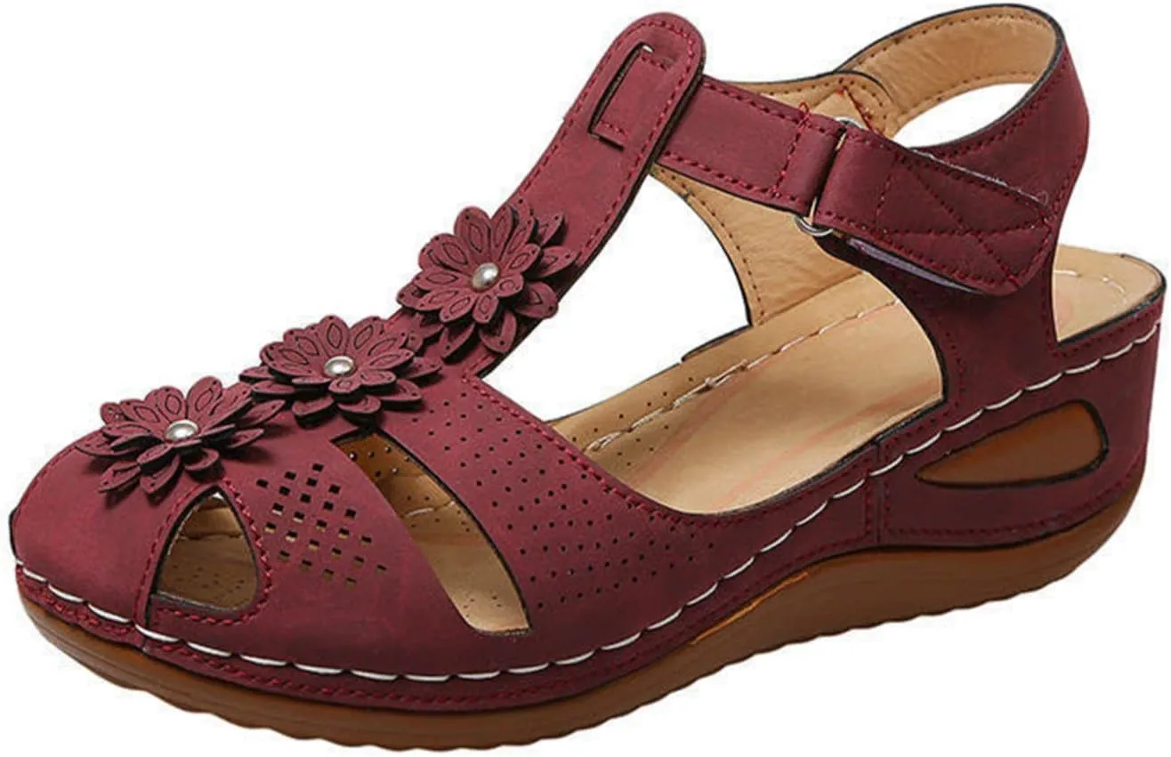 Eduavar Womens Sandals, Sandals for Women Casual Summer Close Toed Sandals Ankle Strap Wedge Sandals Shoes