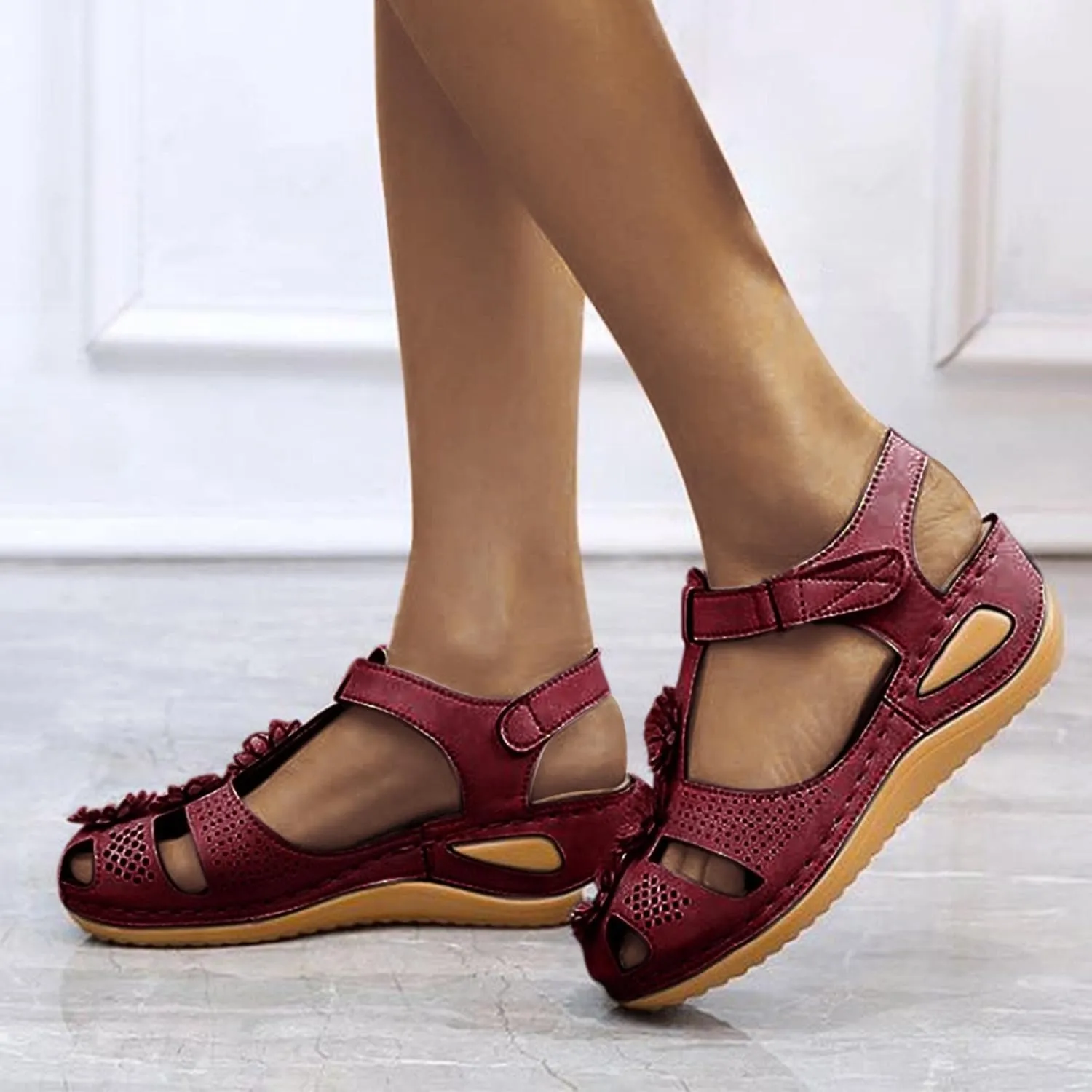 Eduavar Womens Sandals, Sandals for Women Casual Summer Close Toed Sandals Ankle Strap Wedge Sandals Shoes
