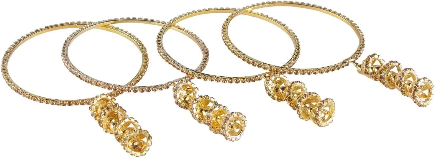 Efulgenz Bangle Sets for Women Indian Bangles with Hanging Jhumka Indian Bollywood Traditional Rhinestone Crystal Wedding Jhumka Tassel Bracelet Bangle Set Jewelry