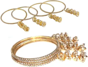 Efulgenz Bangle Sets for Women Indian Bangles with Hanging Jhumka Indian Bollywood Traditional Rhinestone Crystal Wedding Jhumka Tassel Bracelet Bangle Set Jewelry