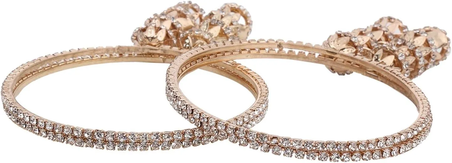 Efulgenz Bangle Sets for Women Indian Bangles with Hanging Jhumka Indian Bollywood Traditional Rhinestone Crystal Wedding Jhumka Tassel Bracelet Bangle Set Jewelry
