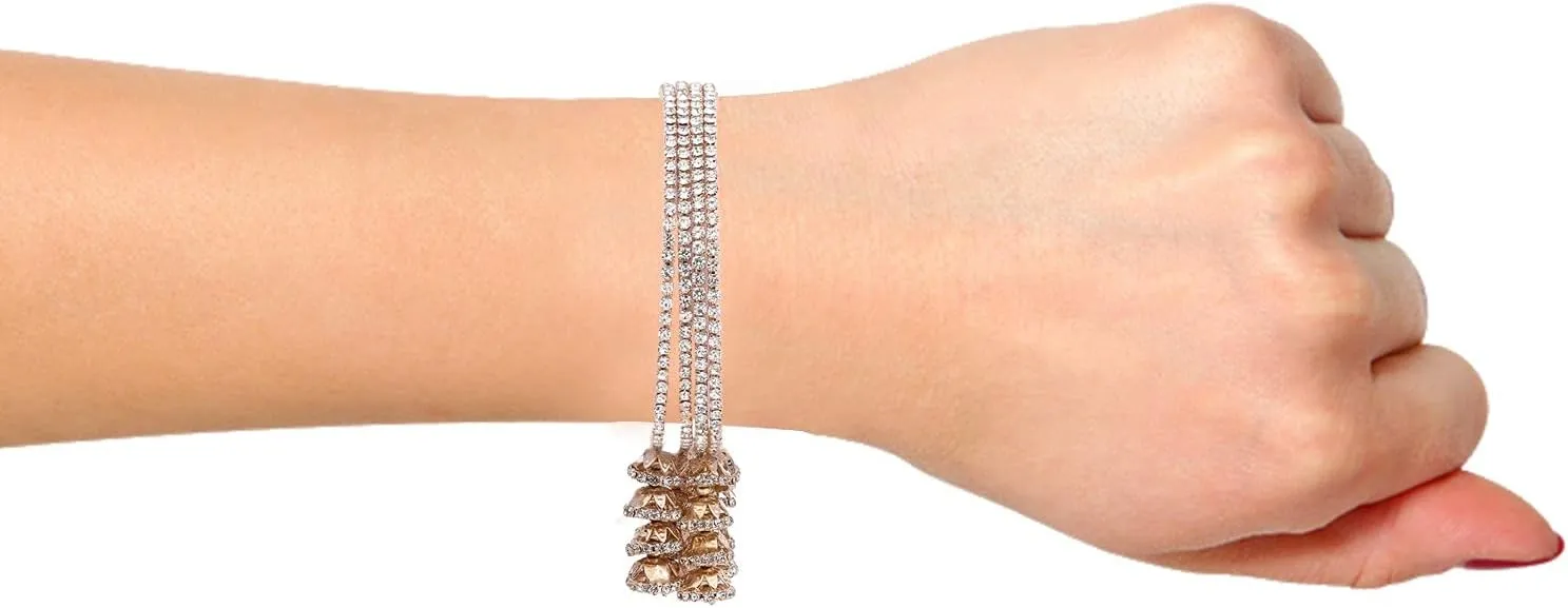 Efulgenz Bangle Sets for Women Indian Bangles with Hanging Jhumka Indian Bollywood Traditional Rhinestone Crystal Wedding Jhumka Tassel Bracelet Bangle Set Jewelry