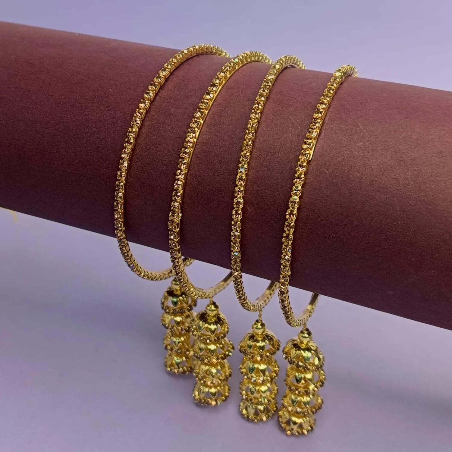 Efulgenz Bangles for Women Indian Jewelry Indian Bollywood Traditional Rhinestone Crystal Wedding Jhumka Tassel Bracelet Bangle Set Jewelry Indian Bangles Sets for Women