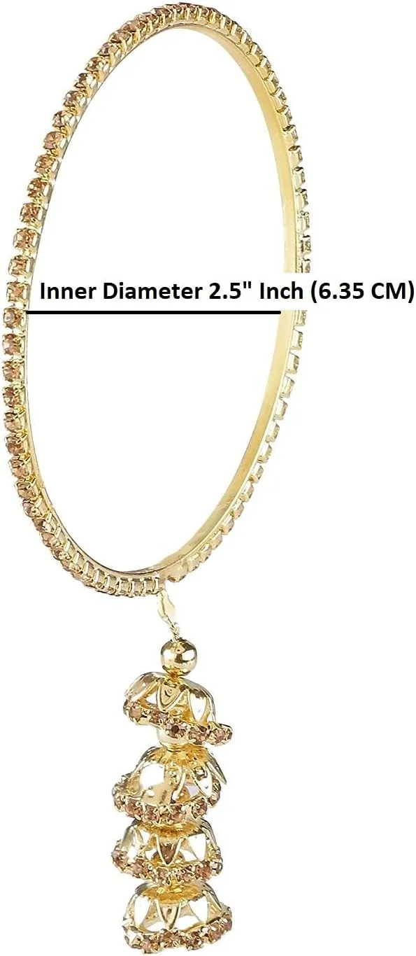 Efulgenz Bangles for Women Indian Jewelry Indian Bollywood Traditional Rhinestone Crystal Wedding Jhumka Tassel Bracelet Bangle Set Jewelry Indian Bangles Sets for Women