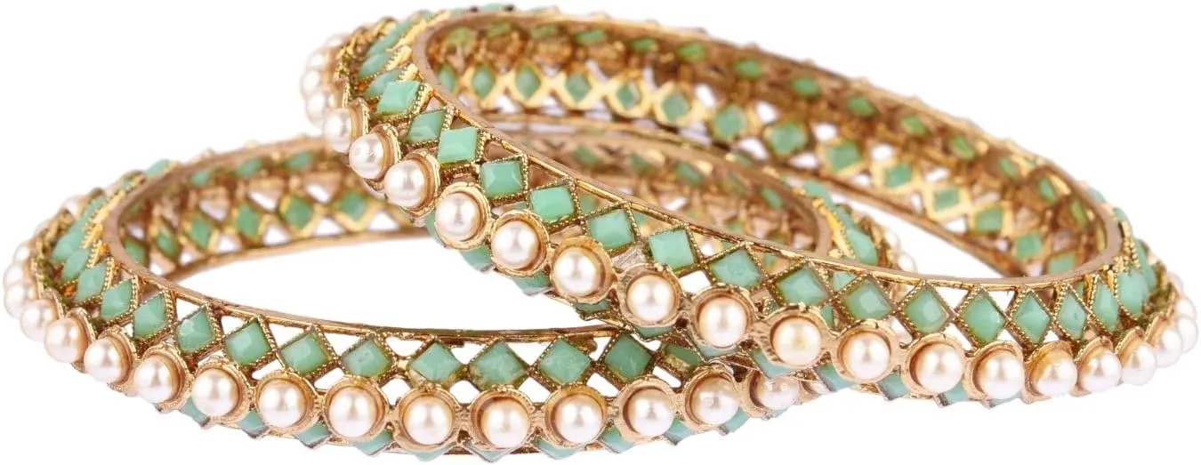 Efulgenz Bangles Set for Women Indian Jewelry Beaded Bangles Faux Pearl Antique Boho Kundan Bangle Crystal Bracelet Bridal Wedding Party Statement Jewelry for Women