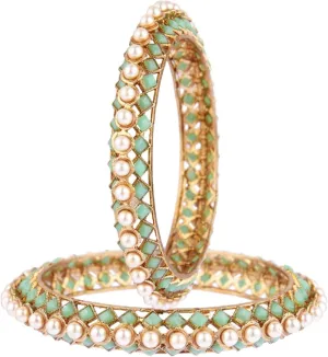 Efulgenz Bangles Set for Women Indian Jewelry Beaded Bangles Faux Pearl Antique Boho Kundan Bangle Crystal Bracelet Bridal Wedding Party Statement Jewelry for Women