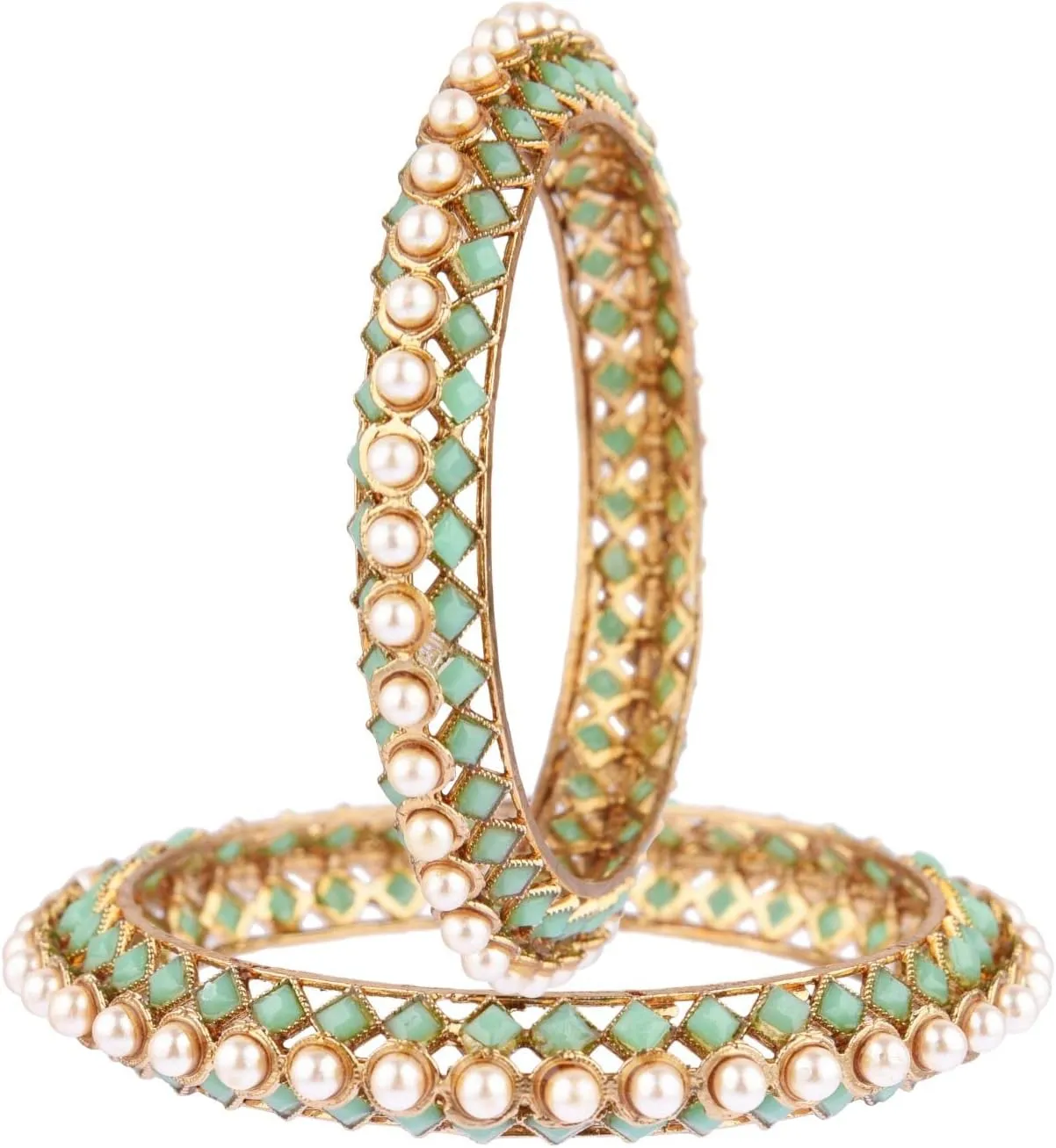Efulgenz Bangles Set for Women Indian Jewelry Beaded Bangles Faux Pearl Antique Boho Kundan Bangle Crystal Bracelet Bridal Wedding Party Statement Jewelry for Women