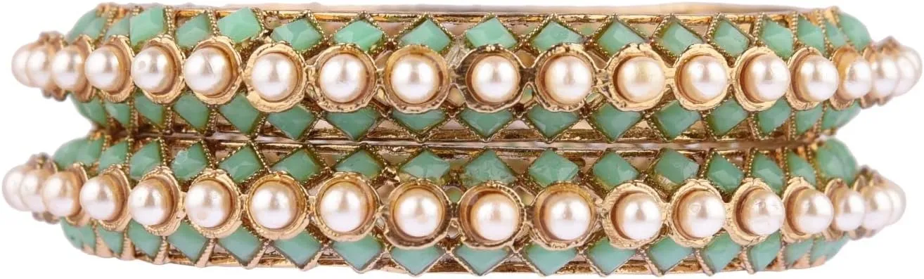 Efulgenz Bangles Set for Women Indian Jewelry Beaded Bangles Faux Pearl Antique Boho Kundan Bangle Crystal Bracelet Bridal Wedding Party Statement Jewelry for Women