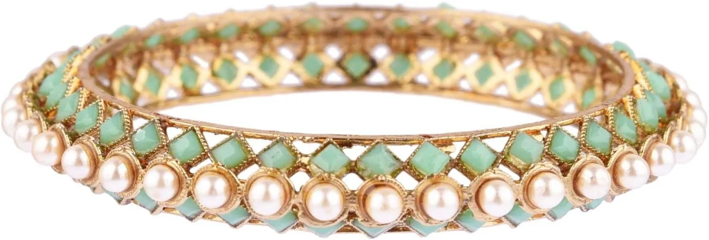 Efulgenz Bangles Set for Women Indian Jewelry Beaded Bangles Faux Pearl Antique Boho Kundan Bangle Crystal Bracelet Bridal Wedding Party Statement Jewelry for Women