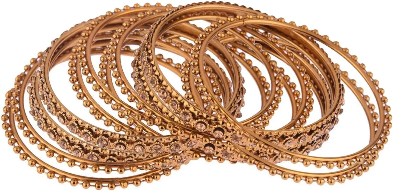 Efulgenz Boho Oxidized Bangles CZ Crystal Metal Indian Bracelet Bangle Set Jewellery for Women